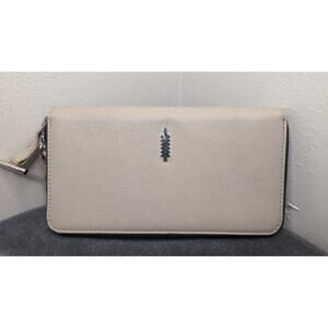 Thacker Camila taupe gray plain basic single zip clutch wallet